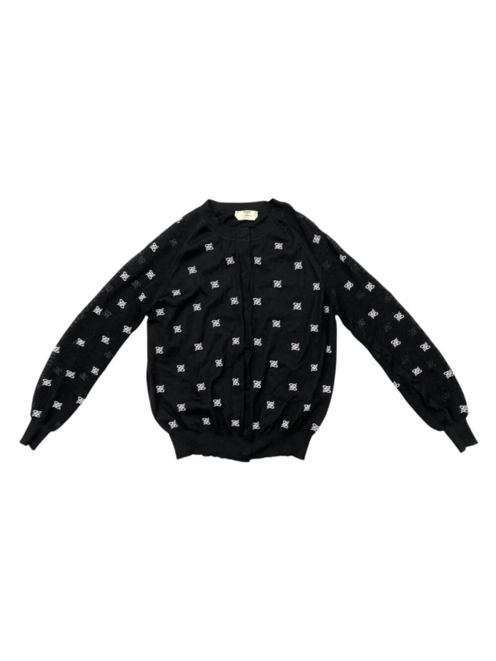 Fendi Cardigan Mesh Cut Replacement 38 Logo Black White